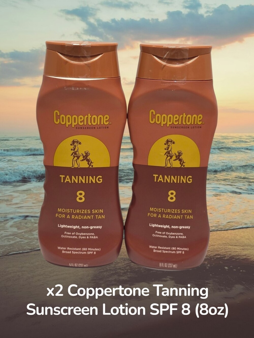 x2 Coppertone Sunscreen Tanning Lotion SPF 8, Sunscreen Lotion